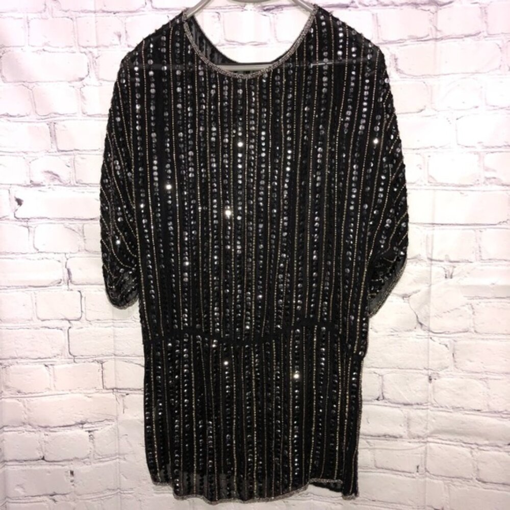 Haute Hippie Black Beaded Tunic Dress – 1920s New Years Eve Glam